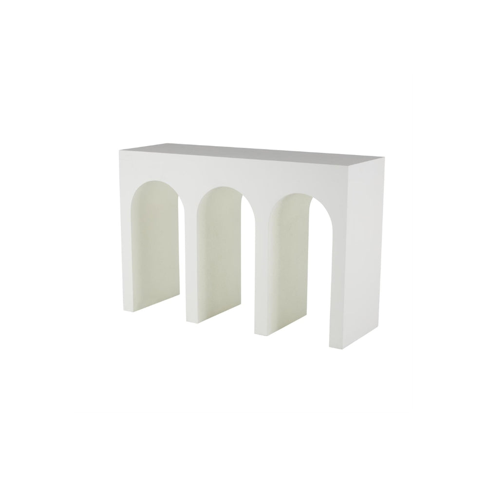 Consola Art Déco blanca con arcos arquitectónicos