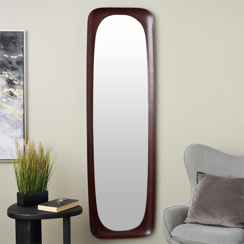 Espejo decorativo de pared ondulado en madera color marrón oscuro