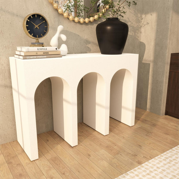 Consola Art Déco blanca con arcos arquitectónicos