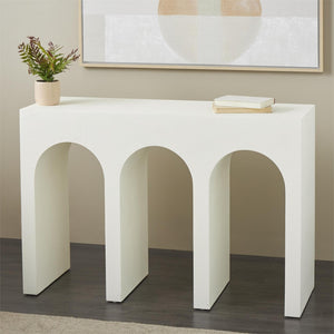 Consola Art Déco blanca con arcos arquitectónicos