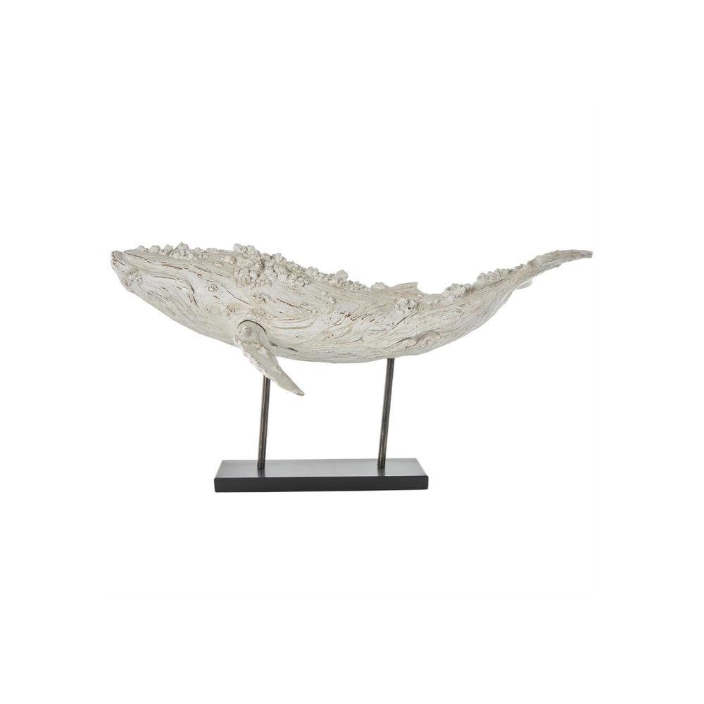 Escultura decorativa de ballena en poliresina con base metálica