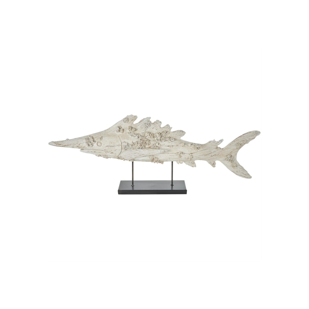 Escultura decorativa de pez en poliresina con base metálica