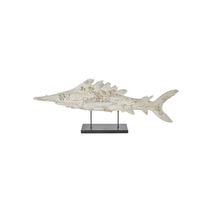 Escultura decorativa de pez en poliresina con base metálica