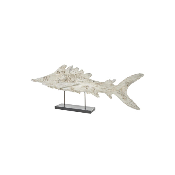 Escultura decorativa de pez en poliresina con base metálica