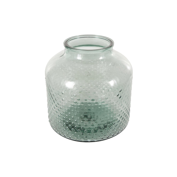 Jarrón decorativo de vidrio verde con textura moteada