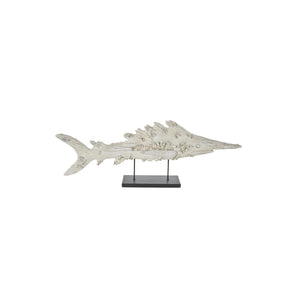 Escultura decorativa de pez en poliresina con base metálica
