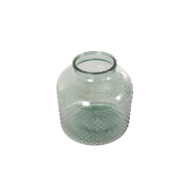 Jarrón decorativo de vidrio verde con textura moteada