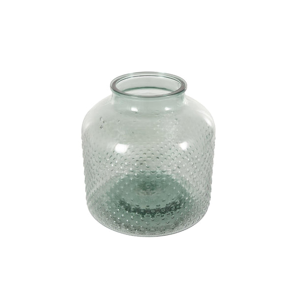 Jarrón decorativo de vidrio verde con textura moteada
