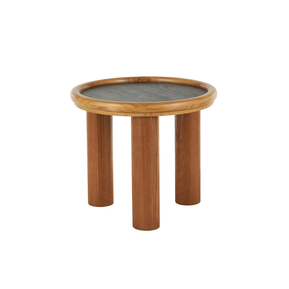 Mesa de centro redonda en madera con tope negro