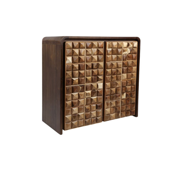 Gabinete decorativo de madera de teca con diseño geométrico – 2 puertas