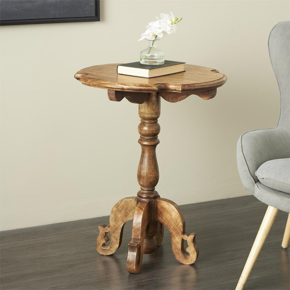Mesa auxiliar redonda en madera de mango con patas torneadas