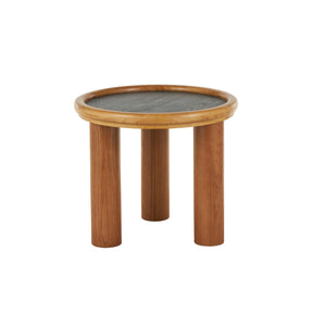 Mesa de centro redonda en madera con tope negro