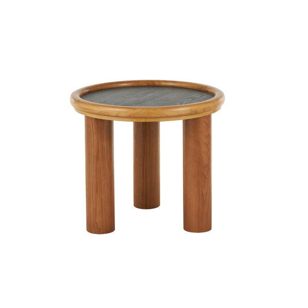 Mesa de centro redonda en madera con tope negro