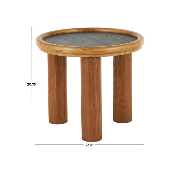 Mesa de centro redonda en madera con tope negro