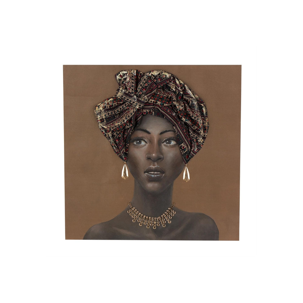 Cuadro decorativo en canvas con figura femenina y detalles en relieve