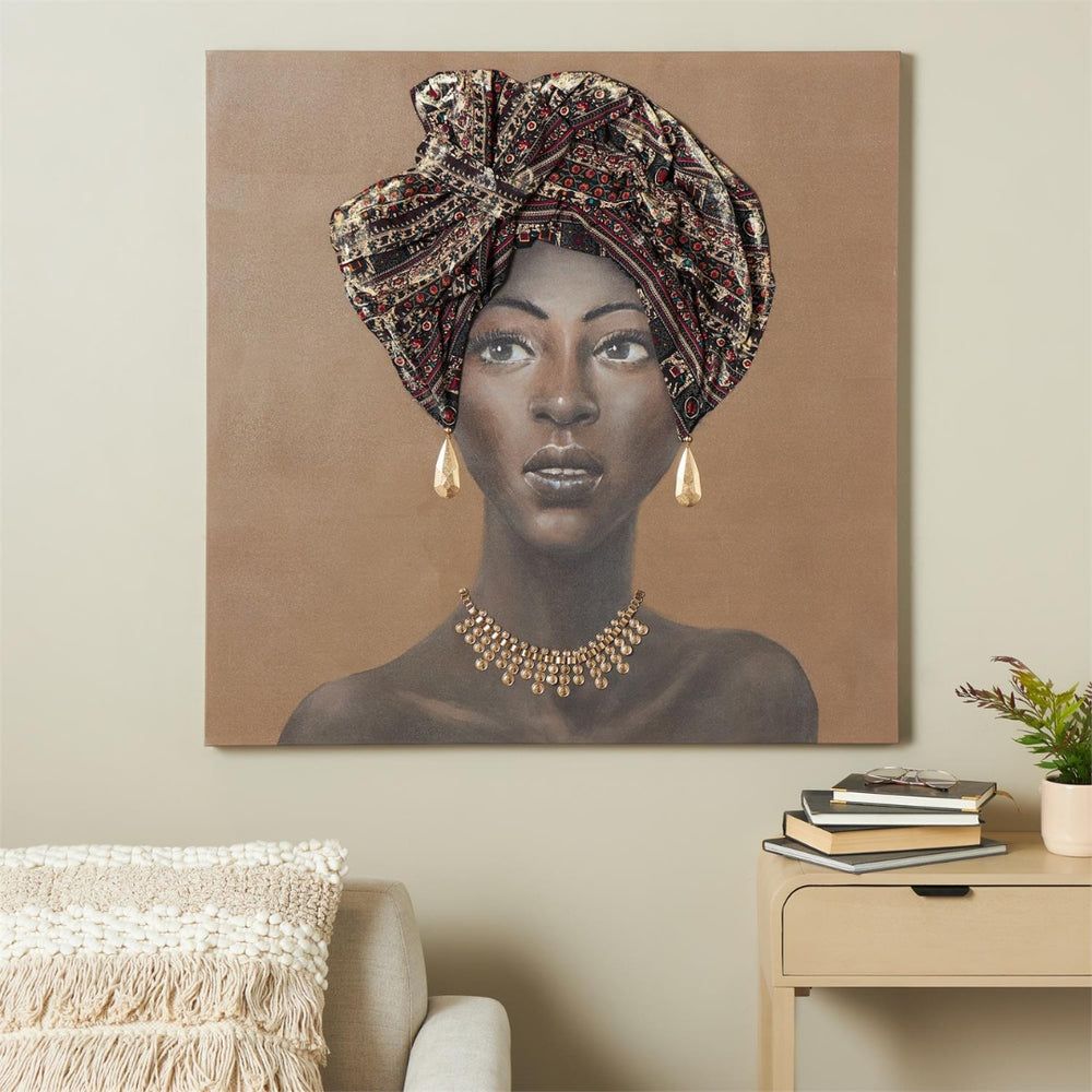 Cuadro decorativo en canvas con figura femenina y detalles en relieve