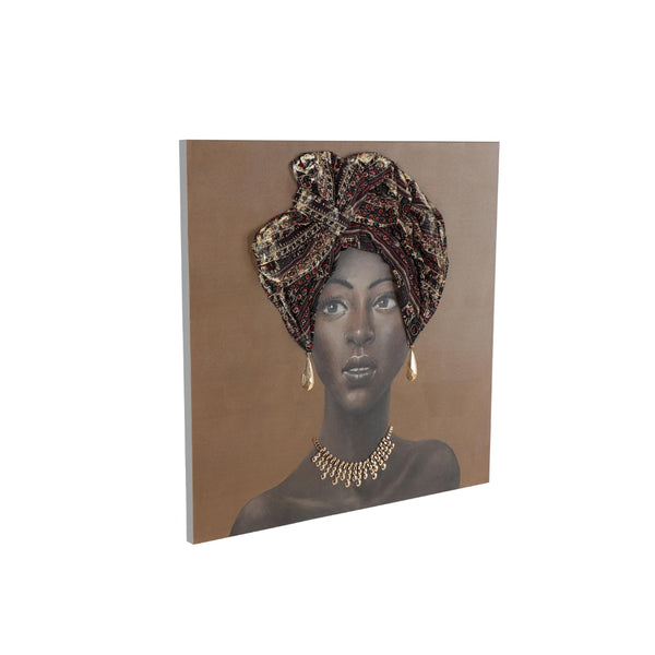 Cuadro decorativo en canvas con figura femenina y detalles en relieve