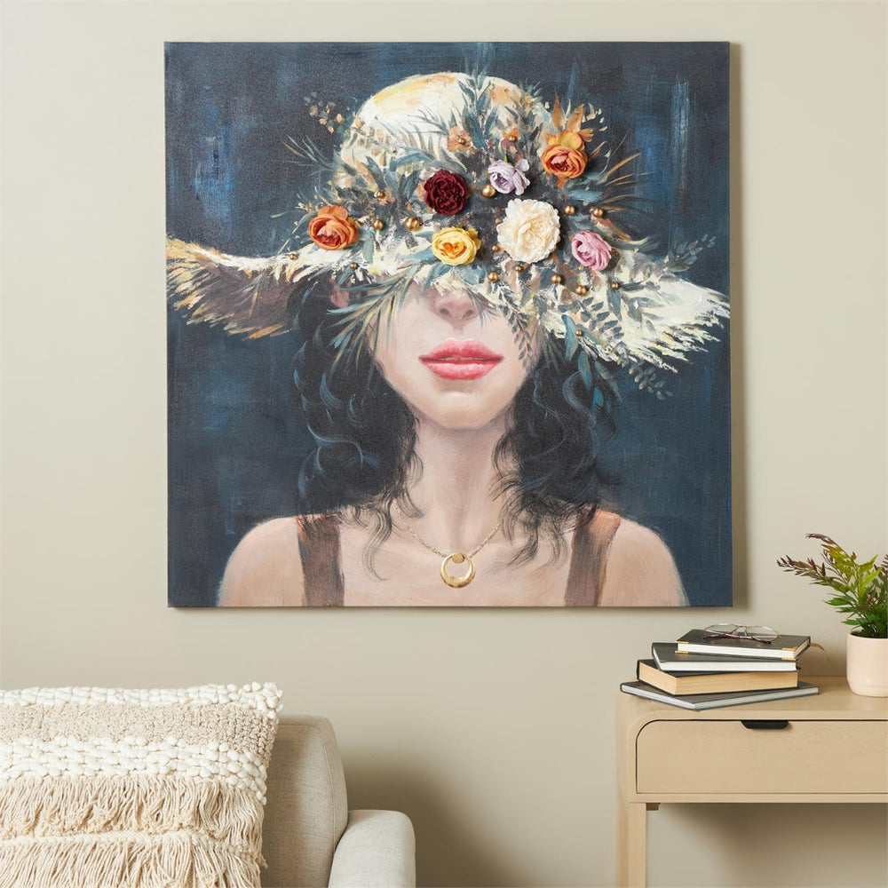Cuadro decorativo en canvas con flores 3D multicolor y detalles dorados