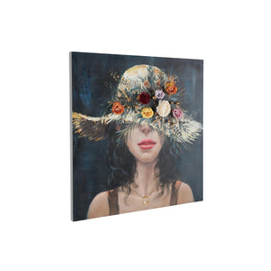 Cuadro decorativo en canvas con flores 3D multicolor y detalles dorados