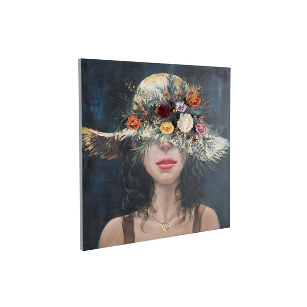 Cuadro decorativo en canvas con flores 3D multicolor y detalles dorados