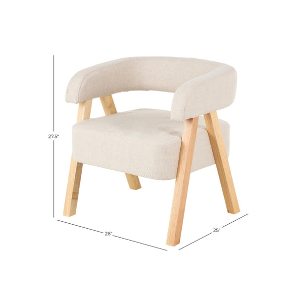 Sillón acento curvo en bouclé beige con patas de madera