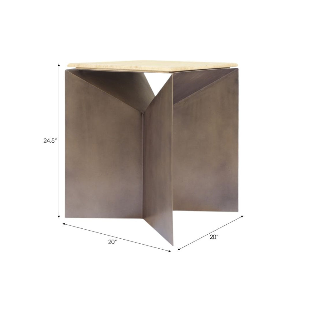 Mesa auxiliar “Besancon” 25″ — Metal y Travertino
