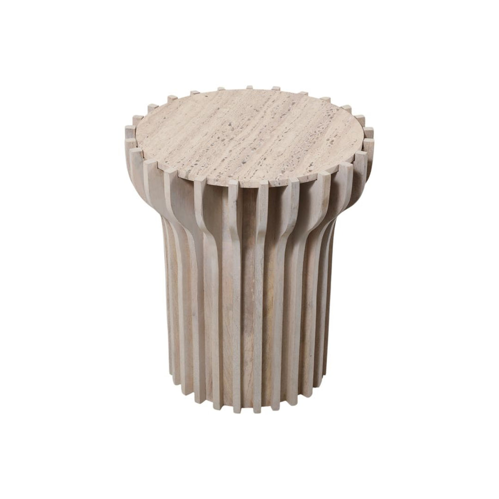 Mesa auxiliar Grenoble de madera y travertino — 25″ / Accent Table