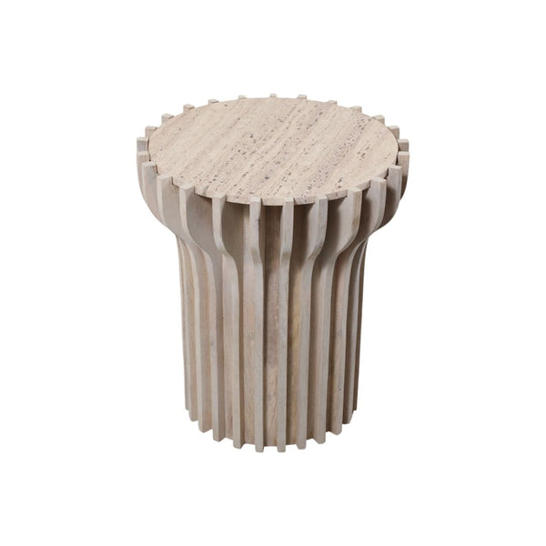 Mesa auxiliar Grenoble de madera y travertino — 25″ / Accent Table