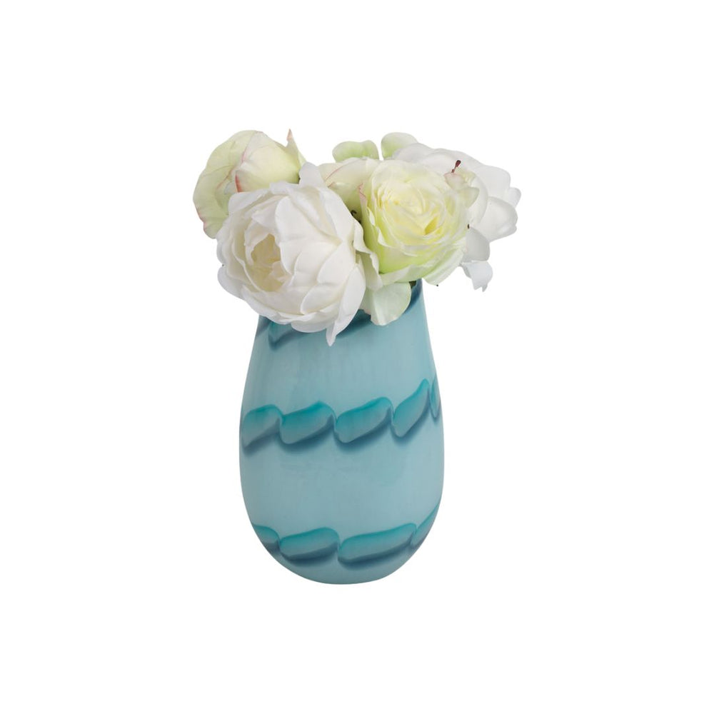 Jarrón decorativo de vidrio con patrón de cuentas color azul
