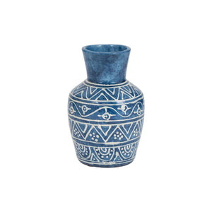Jarrón decorativo de terracota azul estilo trompeta