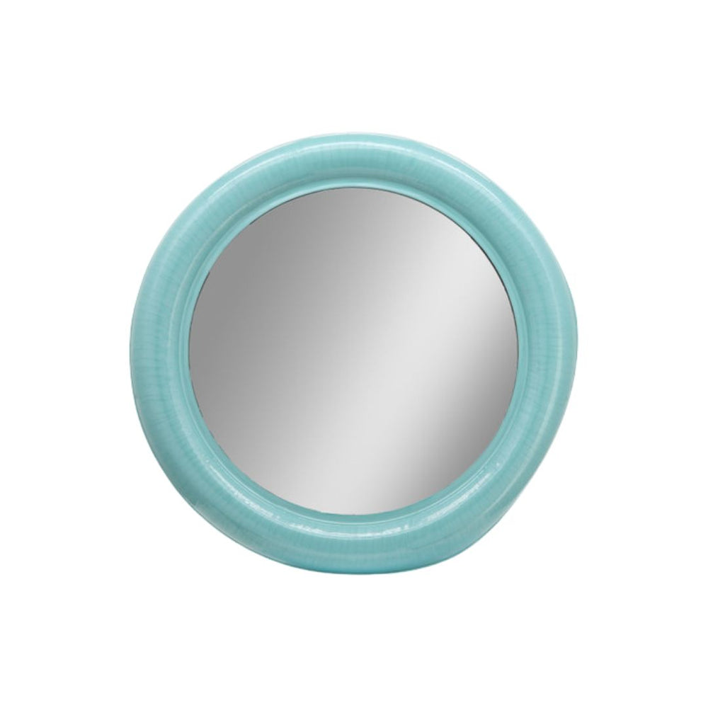 Espejo decorativo redondo de metal color turquesa – 36"