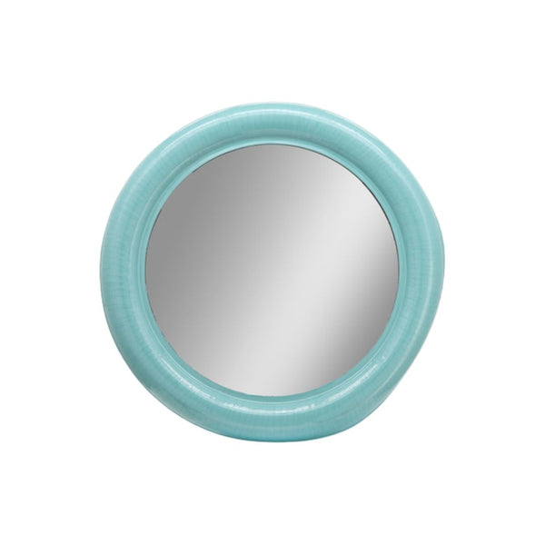 Espejo decorativo redondo de metal color turquesa – 36"
