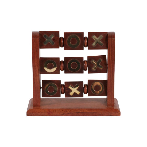 Juego decorativo de tres en raya (Tic-Tac-Toe) de madera con detalles dorados