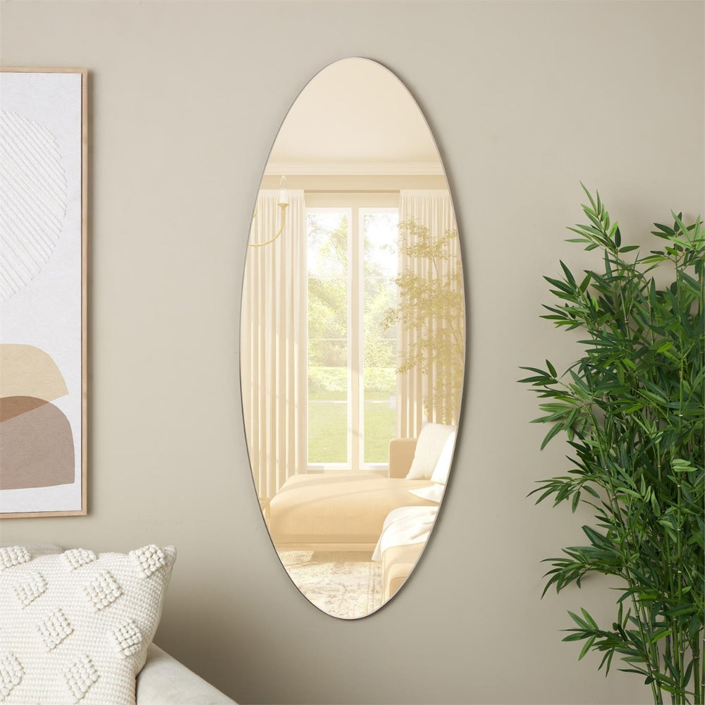 Espejo decorativo de pared ovalado en vidrio beige