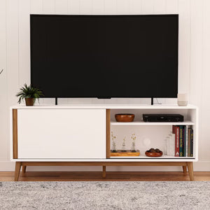 Mueble de TV Madison Mid-Century Modern 58″ – Blanco & Oak