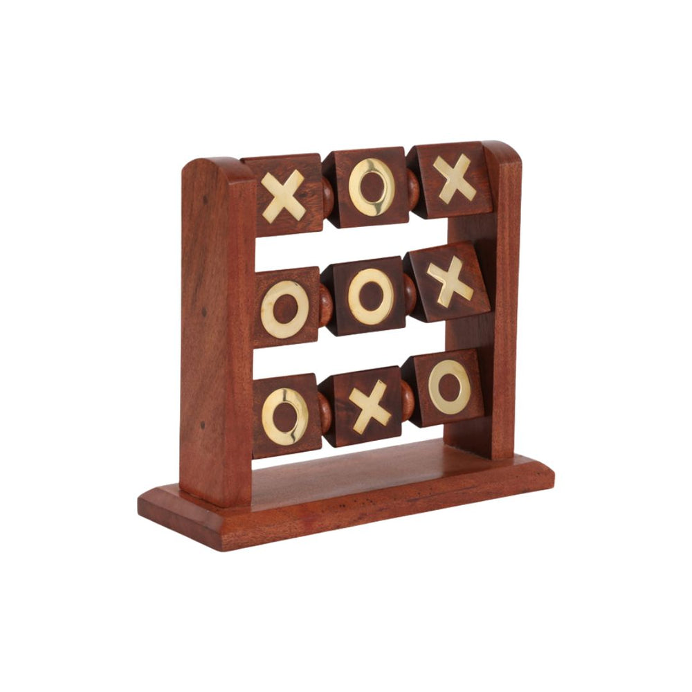 Juego decorativo de tres en raya (Tic-Tac-Toe) de madera con detalles dorados
