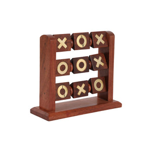 Juego decorativo de tres en raya (Tic-Tac-Toe) de madera con detalles dorados