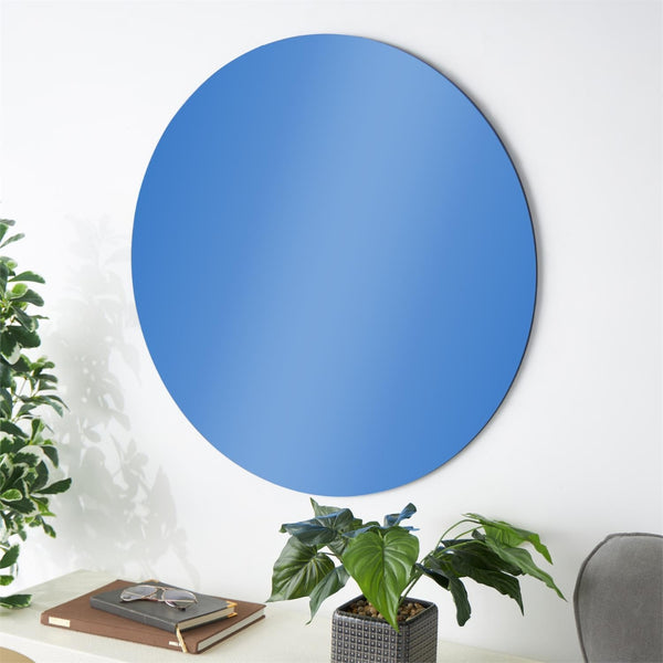 Espejo decorativo redondo en vidrio tintado azul