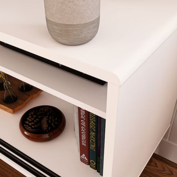 Mueble de TV Madison Mid-Century Modern 58″ – Blanco & Oak