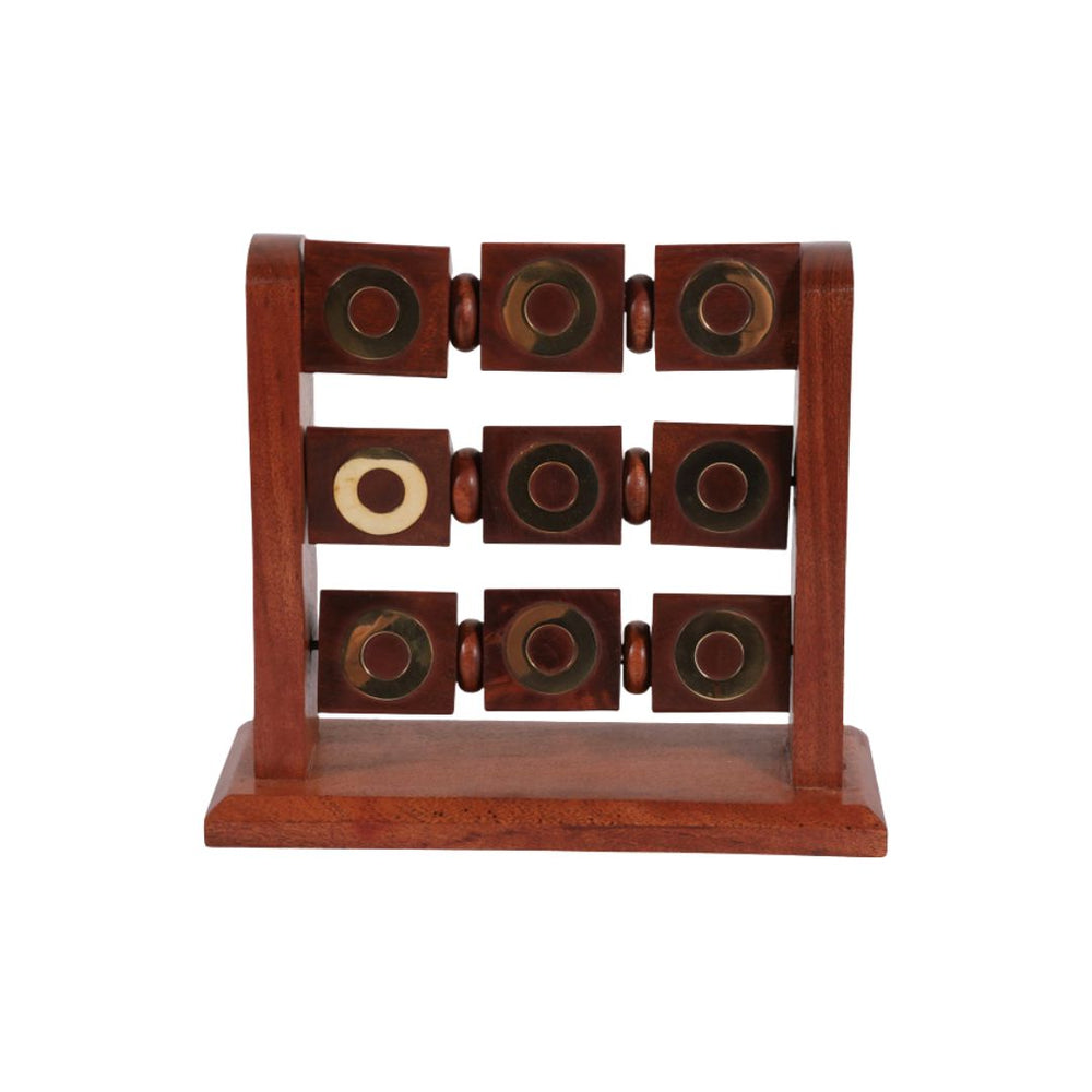 Juego decorativo de tres en raya (Tic-Tac-Toe) de madera con detalles dorados