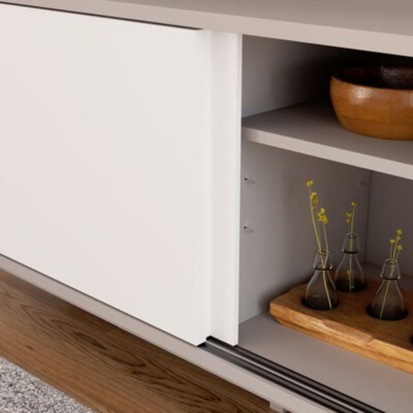 Mueble de TV Madison Mid-Century Modern 58″ – Blanco & Oak