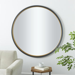 Espejo decorativo redondo negro con aro interior dorado