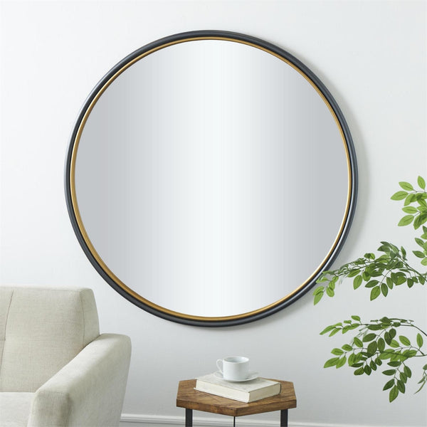 Espejo decorativo redondo negro con aro interior dorado