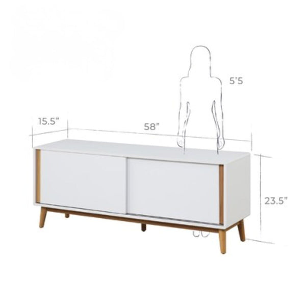 Mueble de TV Madison Mid-Century Modern 58″ – Blanco & Oak