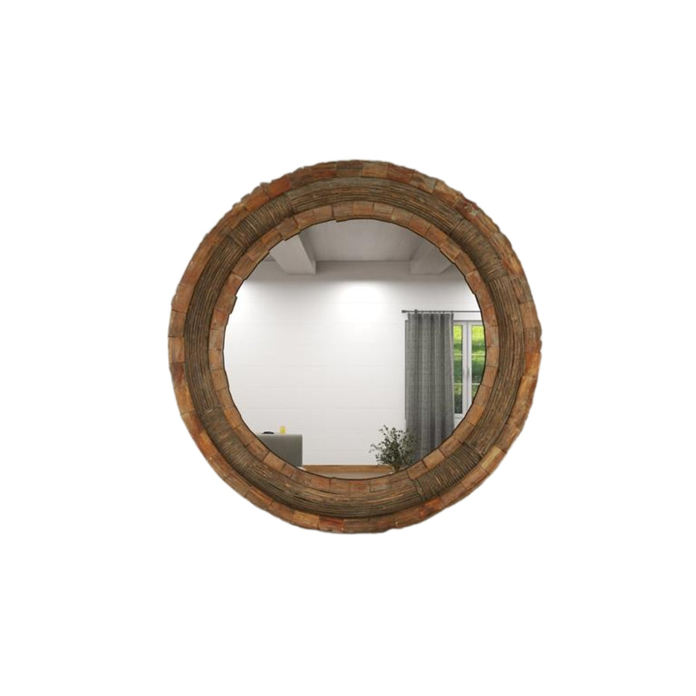 Espejo decorativo redondo extragrande en madera con diseño artesanal