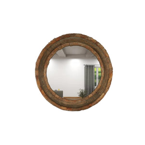 Espejo decorativo redondo extragrande en madera con diseño artesanal