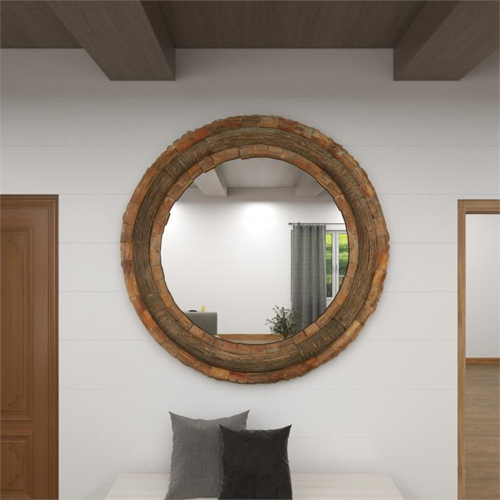 Espejo decorativo redondo extragrande en madera con diseño artesanal