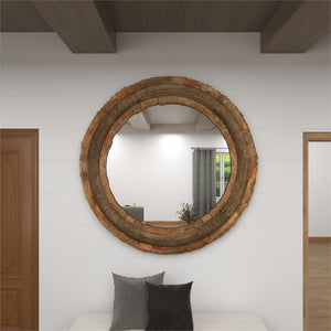 Espejo decorativo redondo extragrande en madera con diseño artesanal