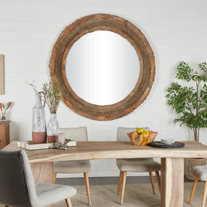 Espejo decorativo redondo extragrande en madera con diseño artesanal