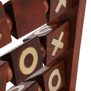 Juego decorativo de tres en raya (Tic-Tac-Toe) de madera con detalles dorados